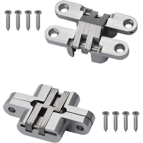 Lot de 2 charnières invisibles de 4,5 cm, charnières en croix invisibles pour portes pliantes à 180°, charnières en alliage de zinc, charnières invisibles dissimulées pour armoires, placards, boîtes e (1/5)