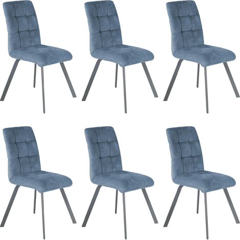 JOHN - Lot de 6 Chaises Capitonnées Bleu Gris (1/2)