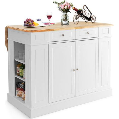Isola da cucina con contenitore ripiani regolabili a 3 livelli Mobile contenitore da cucina a 2 ante Bianco