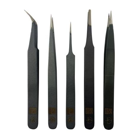 Set de brucelles RS PRO 00D ESD, 2A ESD, 3 ESD, 5 ESD, 7 ESD ESD pointe Incurvé, Fin Rond Pointu en Acier ( Prix pour 1 )