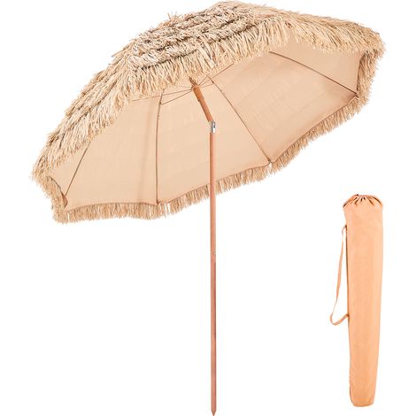 Mophorn Hawaiianischer Strohschirm, 2,44 m neigbarer Sonnenschirm mit PP-Stroh und 8 Metallstreben, ideal für Strand, Terrasse, Poolbereich, Hinterhof und Garten
