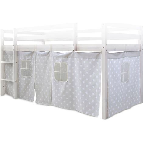 Décoshop26 – Toile rideau pour lit mezzanine 90x200 cm – Coton gris avec étoiles – Facile à assembler avec sangles – APE06056 (1/5)