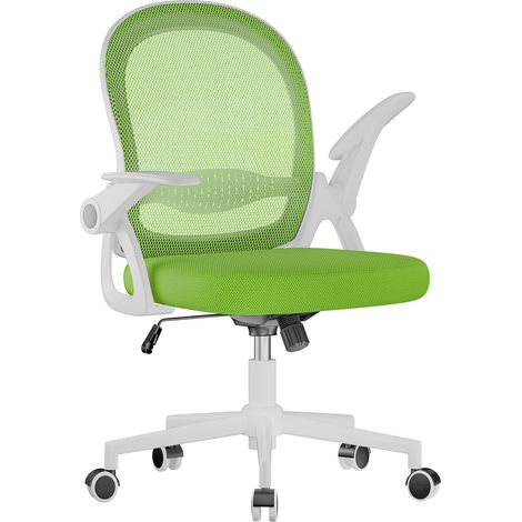 Ergonomic Mesh Office Chair with Flip-Up Arms Lumbar Support White and Green