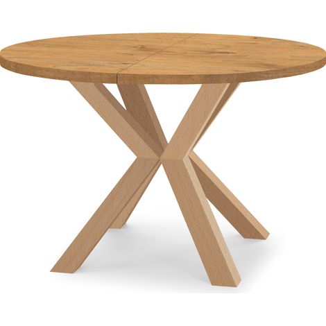 Table de salle à manger ronde extensible RAL avec pieds en bois, style loft, industriel, diamètre : 100 / 200 cm, couleur :Lancelot