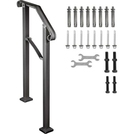 Main courante en fer forgé pour escalier extérieur, adaptable à 2 ou 3 marches, flexible pour porche, idéale béton ou bois, finition noire. (1/5)