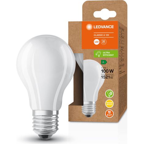 LEDVANCE Lampada a risparmio energetico, lampadina smerigliata, E27, bianco caldo (3000K), 7,2 watt, sostituisce la lampadina da 100W, altamente efficiente e a risparmio energetico, confezione da 6 (1/3)