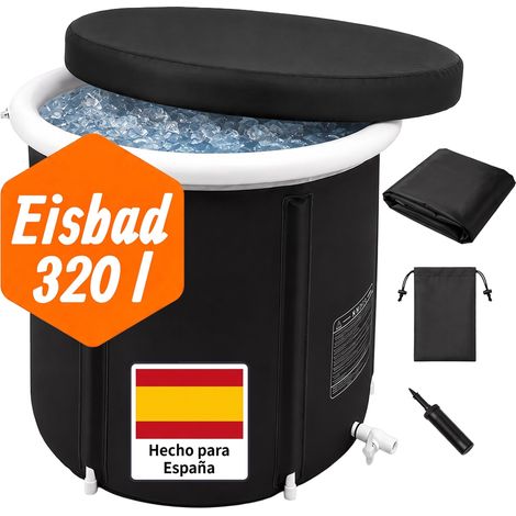 Relaxdays bañera de hielo hinchable para exterior, con tapa, 75 x 75 cm, nylon, negro, recuperación muscular (1/5)