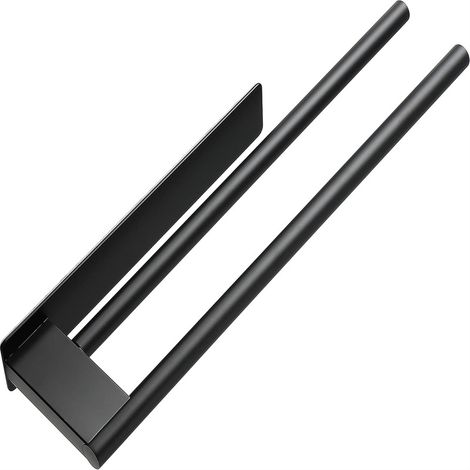 Porte-serviettes double, porte-serviettes de bain, autocollant, sans alésage, acier inoxydable mat, porte-serviettes 2 bras, pour cuisine et salle de bains, montage mural, noir, 39 cm