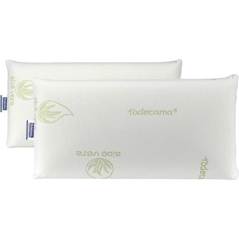 Oreiller à mémoire de Forme, Noyau Compact, Double Housse avec Fermeture éclair - Tissu Aloe Vera Plus - Thermoréglable adaptabilité au Cou (Lot de 2-70 cm) (1/5)