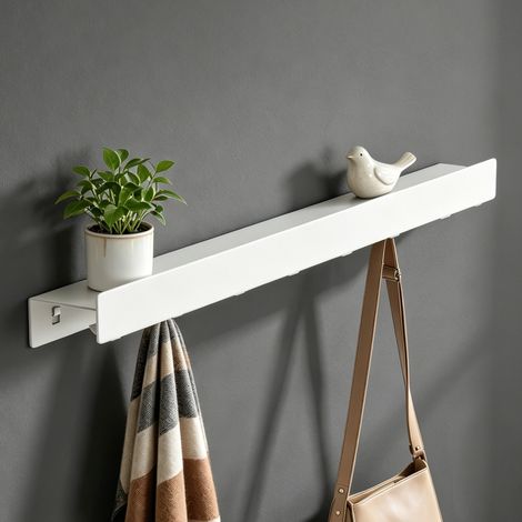 Mai & Mai Mensola da Parete con 8 Ganci Nascosti, Mensola in Metallo Rimovibile, Mensola da Appendere per Bagno, Cucina, Ingresso e Camera da Letto, 80cm, Bianco sabbia, Stalo-11