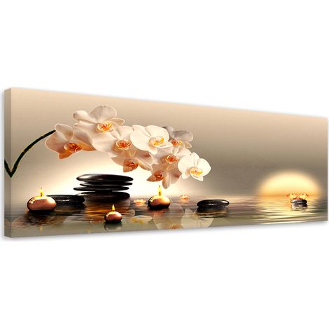 Tableau sur toile Fleur zen pierres d'eau 90x30 (1/5)