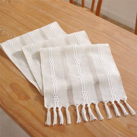 Camino de mesa,ideal para fiestas,festivales y bodas. Diseño pequeño de doble jacquard blanco roto,33 x 240 cm (1/5)