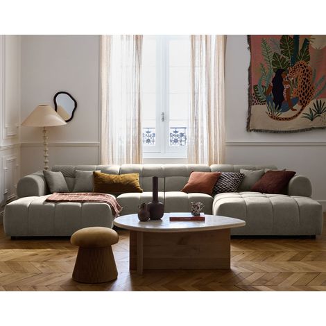 Lisa Design – Canapé panoramique en U 7 places – Tissu texturé gris – Dossier incurvé pour confort optimal – Fabrication européenne