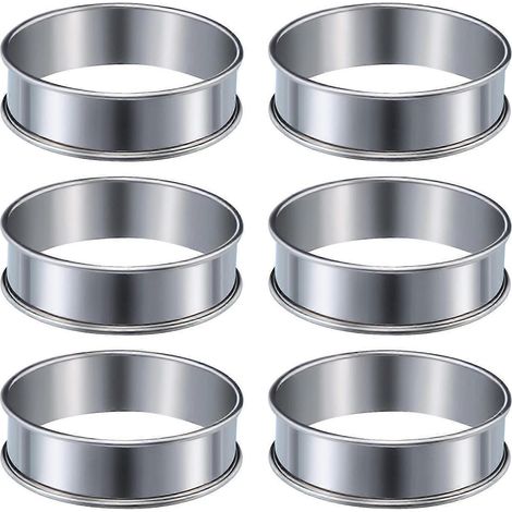 6 cercles à muffins et tartelettes, doublement roulés, en acier inoxydable, ronds en métal. (1/5)