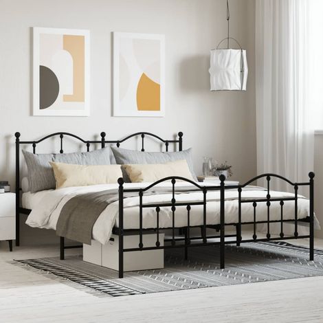 Metallbett ohne Matratze mit Fußteil Schwarz 180x200 cm