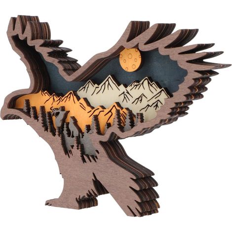 Ornement d'aigle en Bois Foncé, Décoration de Bureau et Salon, Sculpture Délicate avec Lumière Douce, pour Intérieur (1/5)