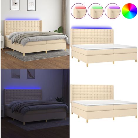 Sommier à lattes de lit matelas et LED Crème 200x200 cm Tissu - Lit Plateforme - Lit Avec Rangement - Lit Design - Lit Moderne - Lit Crémeux - Home & Living (1/5)