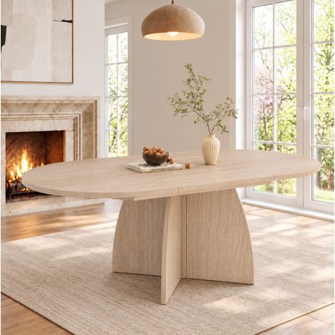 Tavolo da pranzo allungabile 120/180x90x75 cm in MDF beige, 6-8 persone - MEUBLIV (1/5)