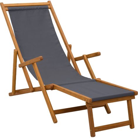 Folding Sun Lounger 3 Position Solid Eucalyptus Wood Grey vidaXL