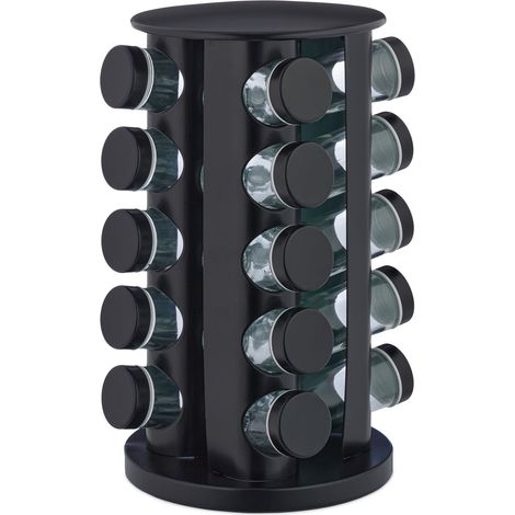 Tourniquet à épices noir avec 20 pots en verre rangement pratique cuisine design moderne en acier inoxydable (1/5)