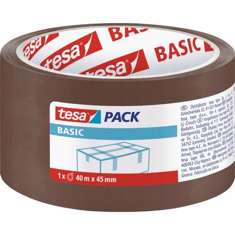 Cinta de embalaje autoadhesiva TESA BASIC de caucho PP marrón, 40 m x 45 mm (1/5)