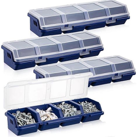 Lot de 4 boîtes de rangement pour vis et boulons avec fermetures, en plastique, bleues. (1/5)