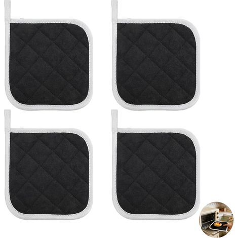 Lot de 4 Maniques Cuisine Coton Noir, Gant Four Résistant à la Chaleur, Dessous de Plat Carré Épais pour Cuisiner et Pâtisserie, Protection Thermique Quotidienne pour Casseroles et Poêles (1/5)