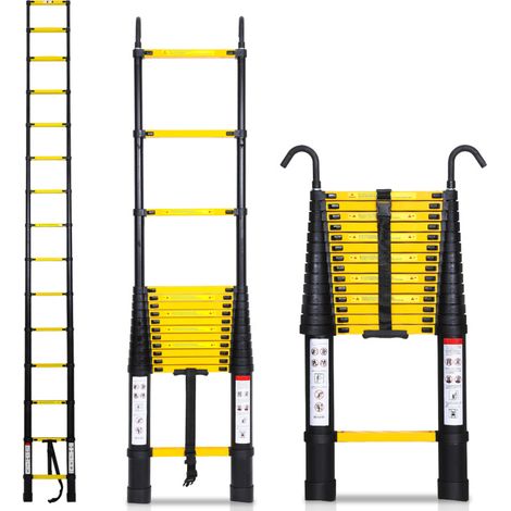 SWANEW Scala telescopica fino a 150 kg Scala multifunzione in alluminio stabile 4.4 m giallo + nero (1/5)