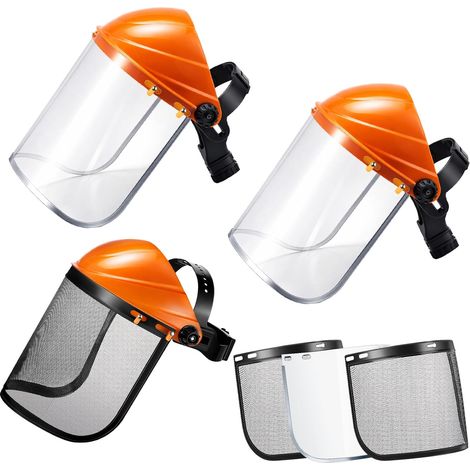 3 set Visiere de Protection visière en Maille d'acieret Facial Protection Transparentes en Polycarbonate Bandeau Ajustable pour Débroussailleuse Travaux Forestiers (1/5)