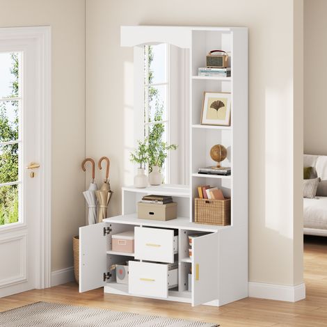 meuble rangement entrée 90 x 40 x 180 cm blanc OKMYHOME (1/5)