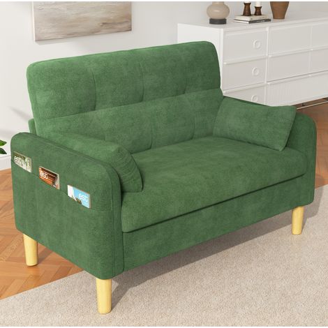 Divano 2 posti 119/78/85 cm verde in ciniglia con 2 cuscini e tasca laterale (1/5)