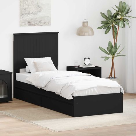 Aufbewahrungsbett Schwarz 75 x 190 cm Holzwerkstoff