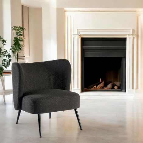 Fauteuil tissu anthracite bouclé MALMOE (1/2)