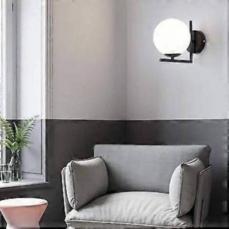 Applique murale LED, applique avec boule en verre, culot E27, applique moderne pour intérieur, abat-jour sphérique en verre, idéale pour salle de bain, chambre, escalier ou couloir.