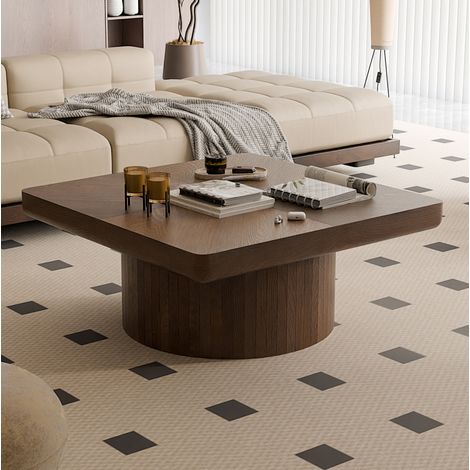 table basse carrée plateau épais bois noyer OKMYHOME (1/5)