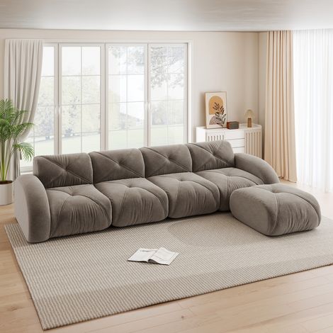 Poltrona a forma di L, divano modulare, divano angolare a quattro posti adatto per il soggiorno, fondo antiscivolo, nessun montaggio richiesto, divano modulare con poggiapiedi, taupe (1/5)