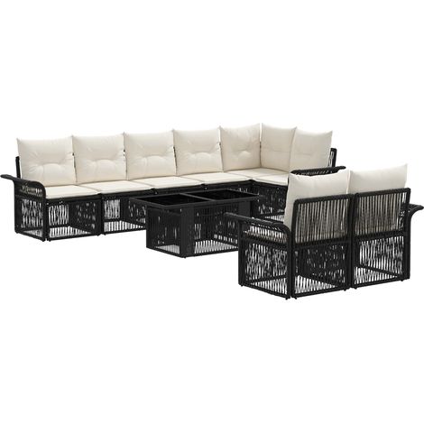 Conjunto de sofás de jardín 9 uds. Negro y Blanco Crema vidaXL (1/5)