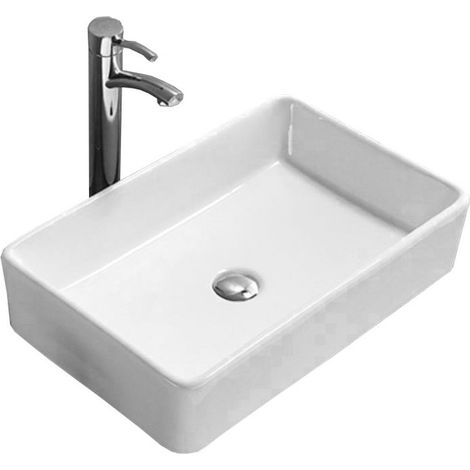 Lavabo cerámico sobre encimera, 61x41x11,5 cm, Blanco