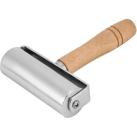 Pouleau en cuir,Poignée en bois Outils de plateau en cuir Presse de bord Rouleau de métal pour rouleau de colle à cuir,argenté (1/4)