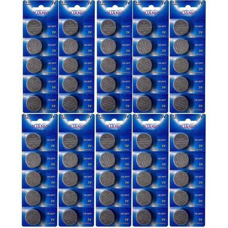 Lot de 50 Piles bouton plates lithium type CR2477 3V compatibles DL2477, ECR2477, BR2477 - Juanio - (1/2)