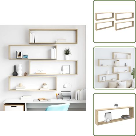 Estantería de pared cubo - vidaXL Estantes cubo pared 4uds contrachapado roble Sonoma 100x15x30cm - Estantería de pared Sonoma