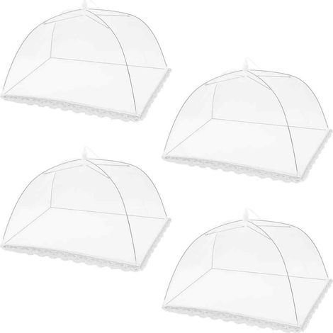 Cloche Alimentaire Pliable - Tissu Polyester Et Acier - Bord Dentelle Blanc - Protection Insectes Barbecue Pique-Nique - Lot De 4 (1/5)