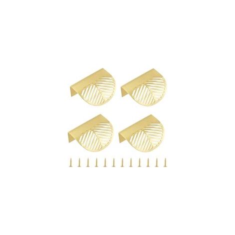 Ensemble de 4 poignées de meuble en laiton massif, poignées en forme de feuille d'or, boutons de tiroir pour portes, tiroirs de cuisine, commodes, armoires (1/3)