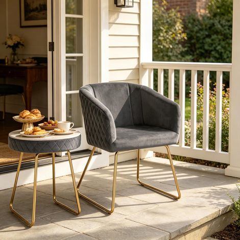Chaise d'appoint avec pieds en métal doré, chaise de salle à manger, chaise de salle à manger, chaise de salon (seulement 1PCS chaise) (1/5)