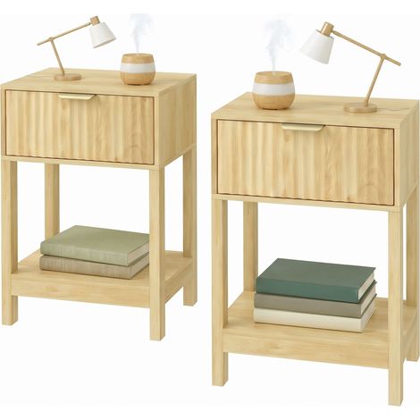 Lot de 2 tables de chevet - HOMCOM - tiroir, façade rainurée et étagère ouverte - bois - 40 x 30 x 60 cm - chêne (1/5)