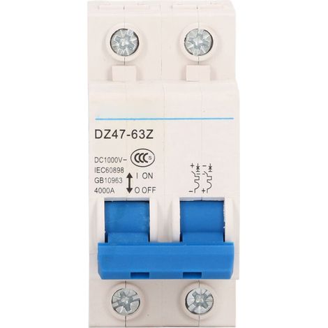 Disjoncteur CC 1000 V, pouvoir de coupure de 4000 A, montage sur rail DIN, 63 A