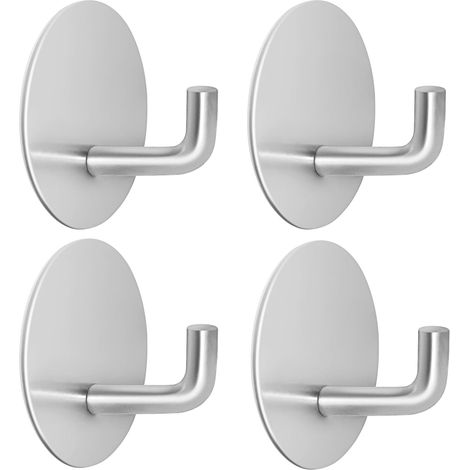 Ganchos adhesivos de acero inoxidable para pared, también aptos para cocinas, puertas, toallas y fotos. Paquete de 4 unidades. (1/5)
