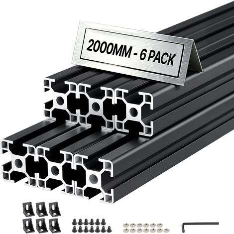 VEVOR Profile Aluminium Extrude 3030 6 PCS Profile Alu Anodise 2000 mm Rainure en T Standard Europeen pour Chassis deImprimante 3D, Machine CNC, Mobilier, Etablis, Bricolage, Haute Resistance, Noir (1/5)