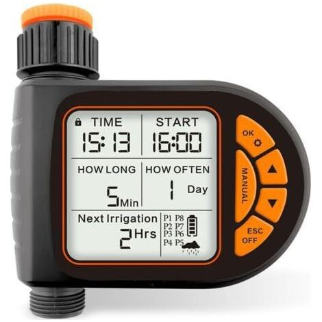 Timer, Timer d'eau programmable pour robinet de tuyau de jardin avec retard de pluie pour l'extérieur, pelouse, arrosage de cour, irrigation goutte à goutte (1/4)