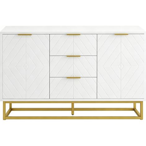 Moderne Kommode mit 2 Türen und 3 Schubladen, Weiß und Gold, 120 x 40 x 76 cm, MODENUIT (1/5)